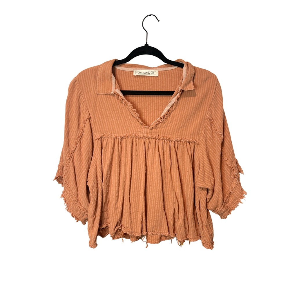 Fourteen & 9th Boho Raw Hem Babydoll Blouse Terracotta Orange Large